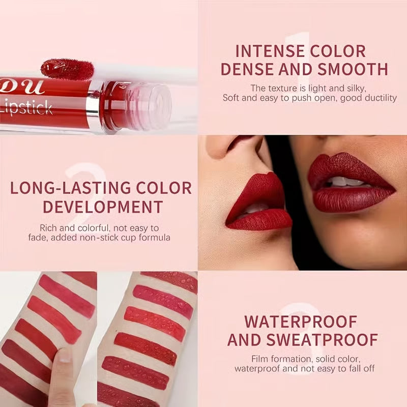 6pc* Of Matte Non-stick Cup Waterproof Lipstick Long Lasting Lip Gloss