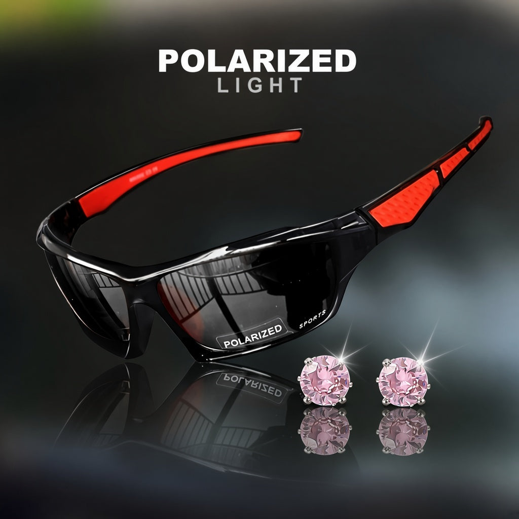 𝕾𝖙𝖚𝖓𝖓𝖊𝖗 𝕏𝕏𝕏-Black And Red Legs Polarized Sunglasses & Free pink Diamond Ear Ring
